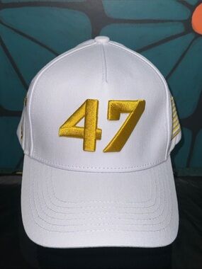 Authentic limited Charlie Kirk White Hat Cap Gold “47” Turning Point USA New